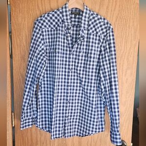 Men's Banana Republic Navy and White Plaid Button-Down Shirt With Snap Closure
